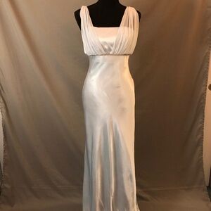 Baby Blue/Silver Floor Length Satin Formal Dress